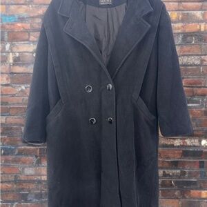 Karen Petites women’s Black Double-Breasted wool Over Coat